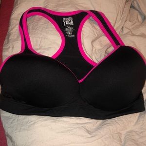 Pink and black sports bra